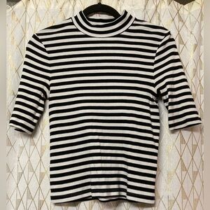Black and White Striped Ribbed Top